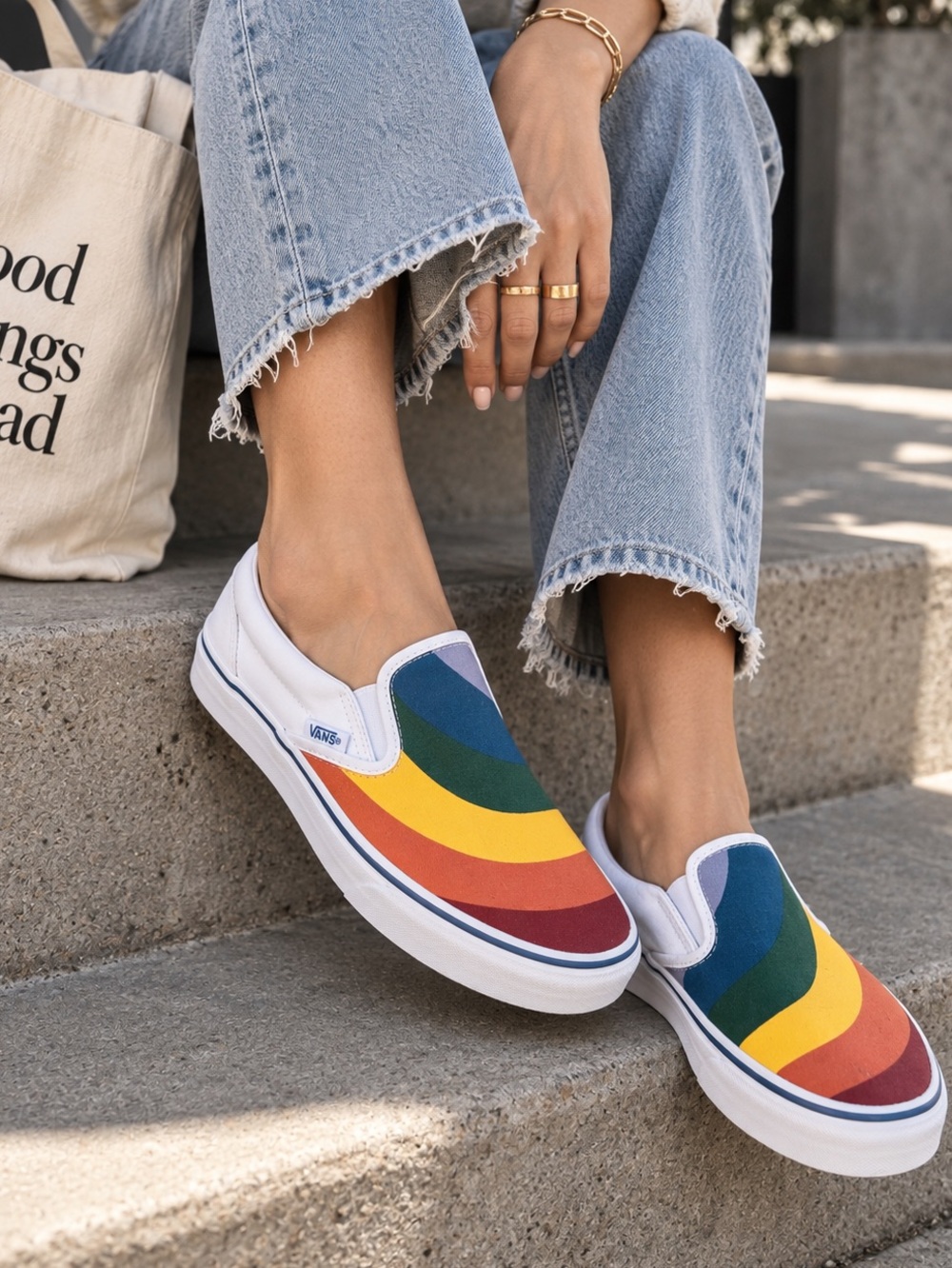 Vans Rainbow Stripe Classic Slip On Shoes Women’s Size 8 New